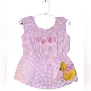 Disney Girls Lavender Gingham Sleeveless Dress Size 4T Bear Embroidered